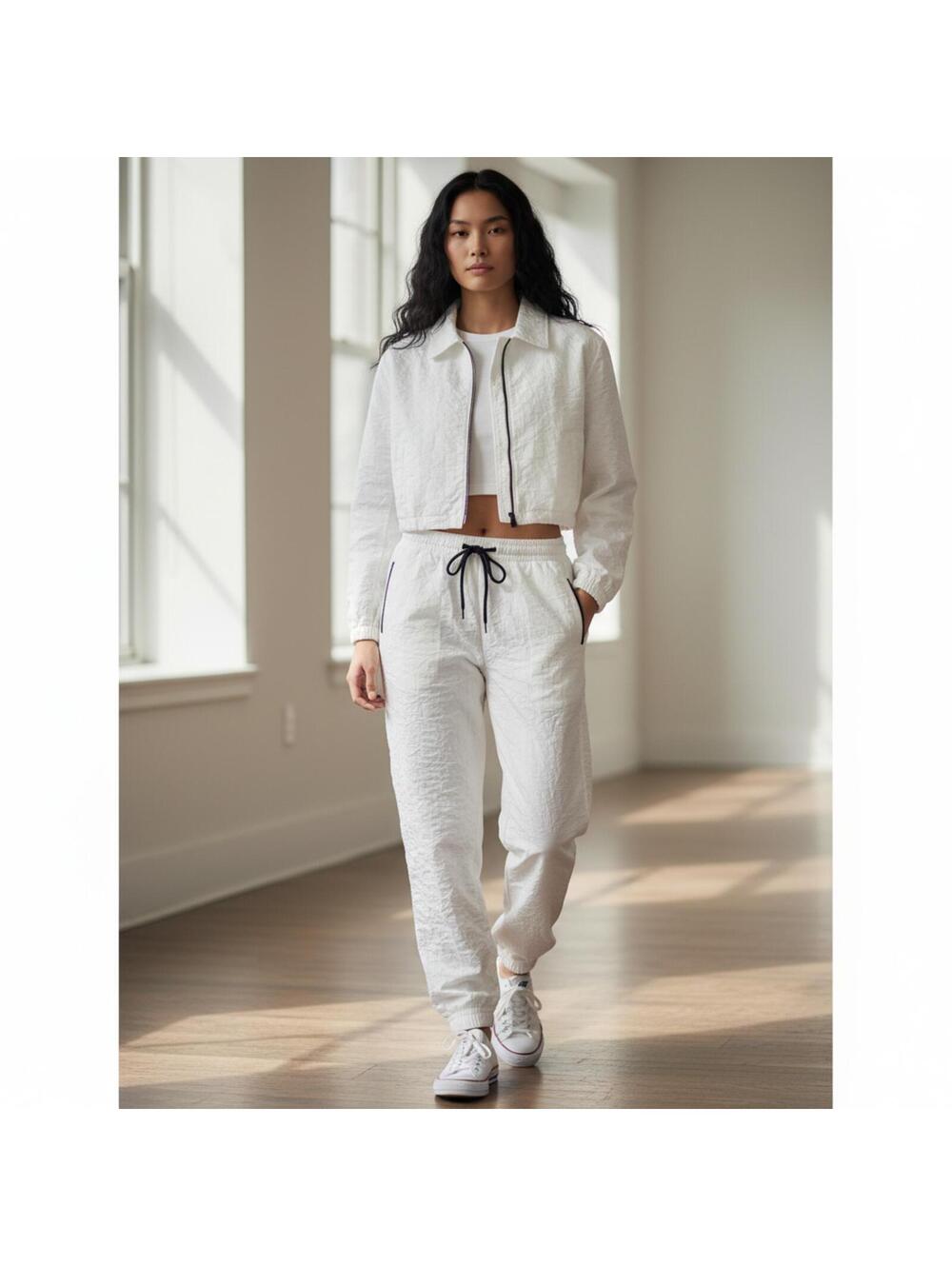 MSGM Nylon Jogger Pants White Elastic Waist IT 40